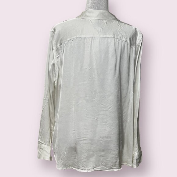 Lauren Ralph Lauren Ivory Satin Blouse 2X Button Front Long Sleeve 100% Viscose - Picture 3 of 9